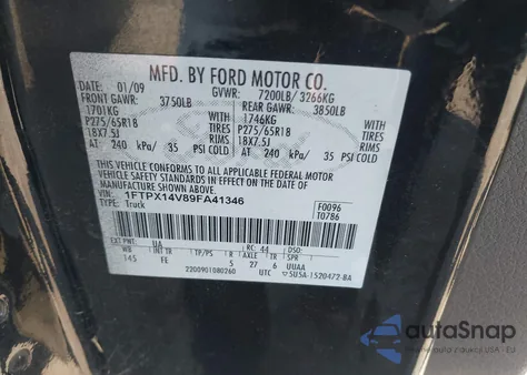 2009 Ford F-150 Fx4/Lariat/Xl/Xlt z USA, uszkodzony, nr VIN 1FTPX14V89FA41346